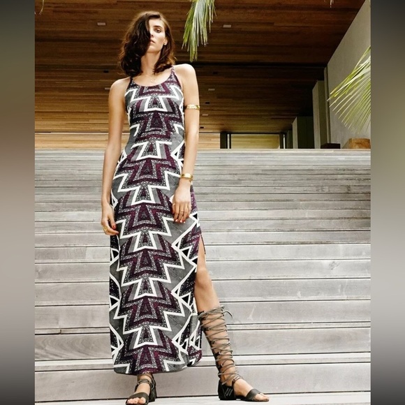 Free People SERVES YOU RIGHT Maxi Split Aztec Bohemian Western Dress Size 0 US - Picture 1 of 12